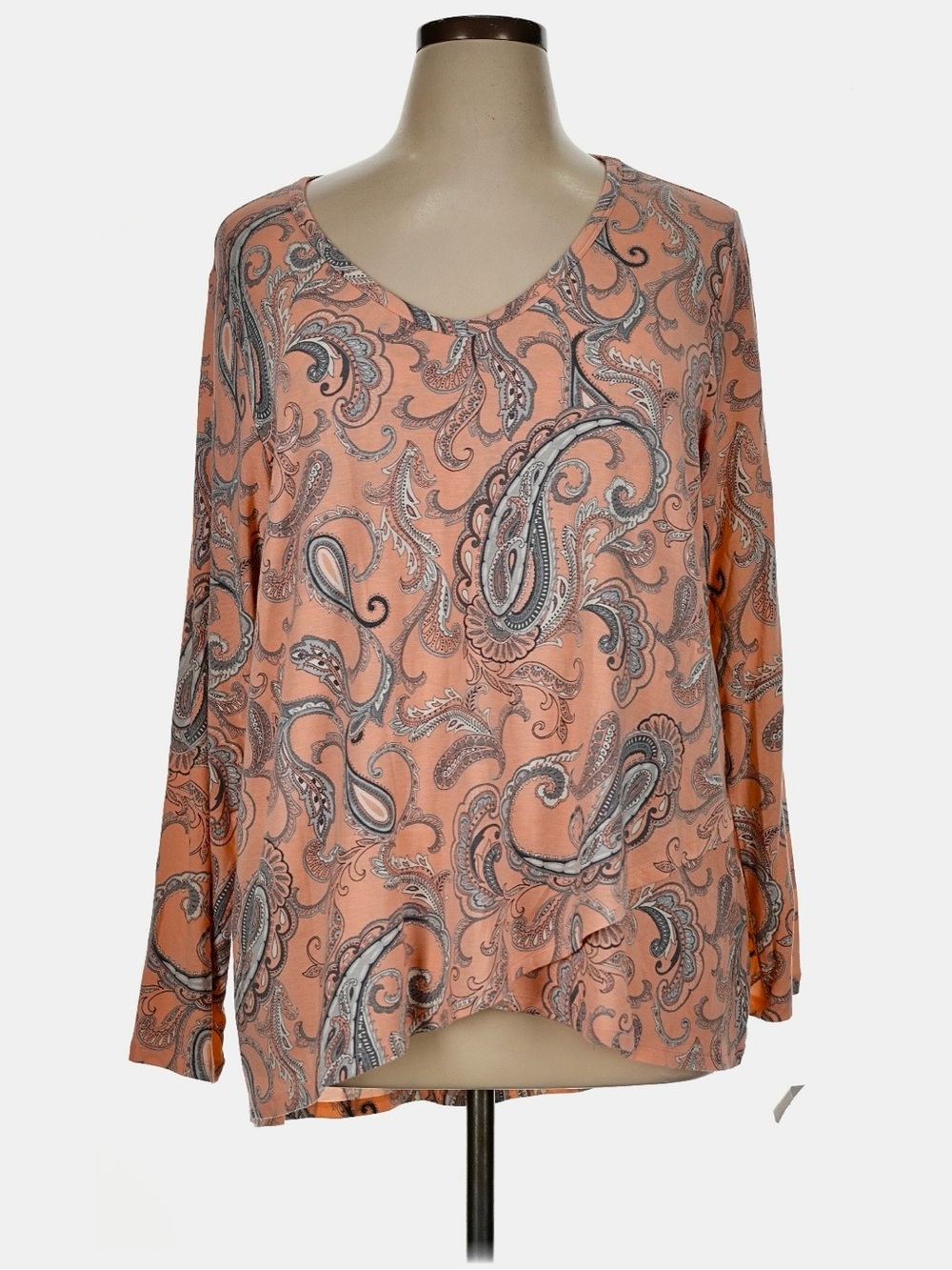 croft & barrow Peach Paisley V-Neck 3/4  Sleeve Blouse Tshirt 1X